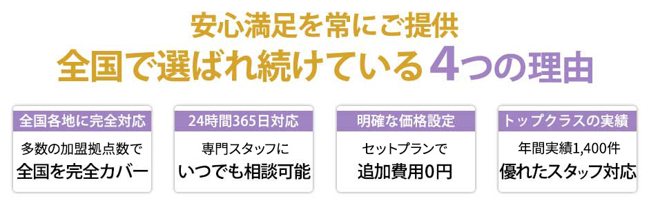 安心満足を常にご提供!全国で選ばれ続けている4つの理由